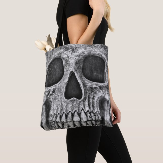 Tote Bag Crâne gothique Cool de Grunge noir et blanc (De près)