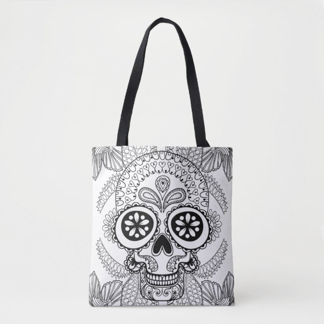 Tote Bag Crâne inspiré en fleurs 2 (Devant)