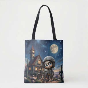 Tote Bag Crâne Mignon Motard Balade au Clair de Lune à Tr