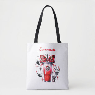Tote Bag Crâne personnalisé avec verre à boire et bol en ro