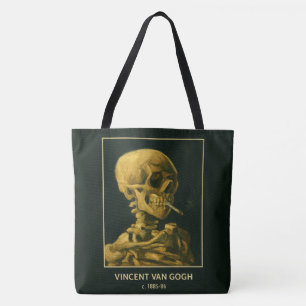 Tote Bag Crâne Vintage Fumant – Unique Inspiré de Van Gogh