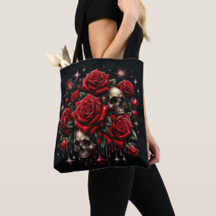 Tote Bag Crânes dorés et roses rouges scintillent de glamou