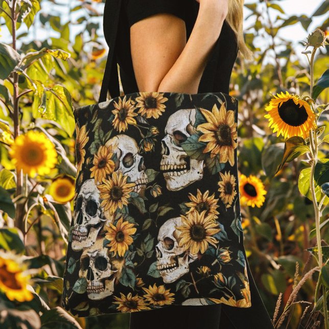 Tote Bag Crânes et tournesols d'été Éffrayants (Créateur téléchargé)