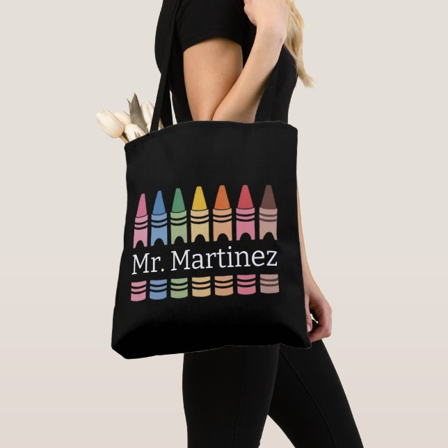 Tote Bag Crayon Personnalisé Nom de l'enseignant Mignon Ret (De près)
