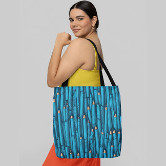 Tote Bag Crayons bleus serrés avec pointes or