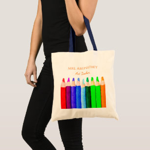 Tote Bag Crayons de couleur Retour à l'école Nom de l'ensei