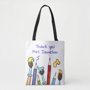 Tote Bag Crayons et pinceaux Merci Cadeau de l'enseignant