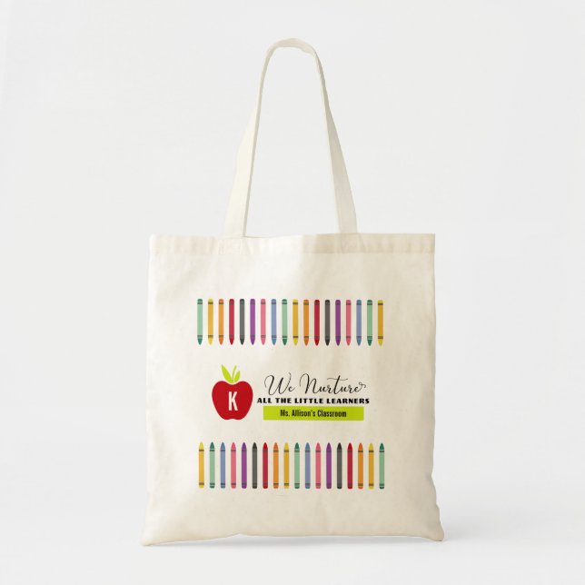 Tote Bag Crayons et Pomme rouge Enseignant de jardin d'enfa (Devant)