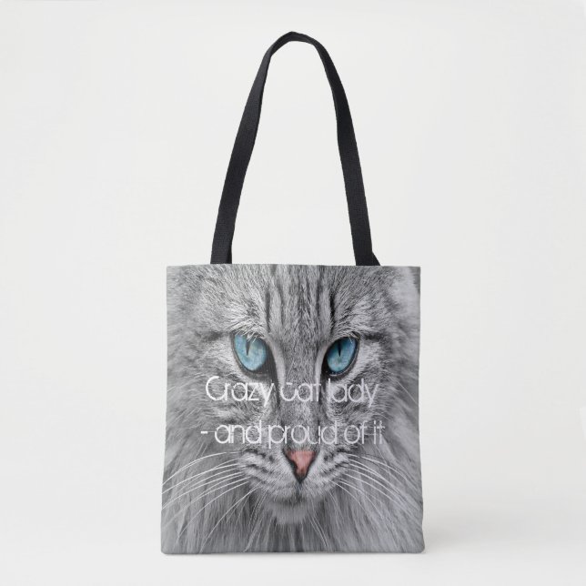 Tote Bag Crazy cat lady personnalisée famille animal de com (Devant)