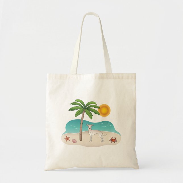 Tote Bag Cream Iggy Dog À Tropical Summer Beach (Devant)