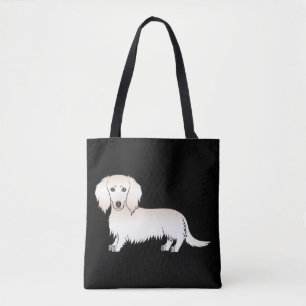 Tote Bag Cream Long Cheveux Dachshund Dessin Chien Sur Noir