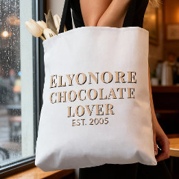 Tote Bag Cream Script Name Established Chocolate Lover