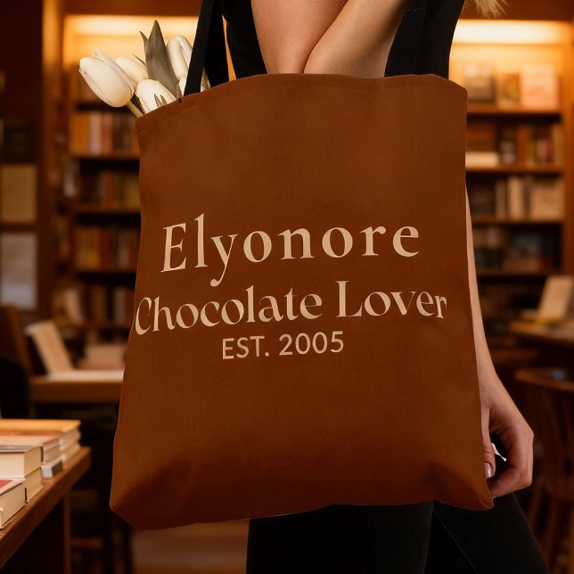 Tote Bag Cream Script Name Established Chocolate Lover (Créateur téléchargé)