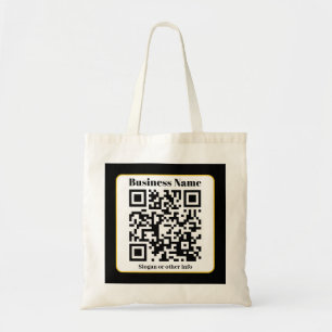 Tote Bag Create Your Own QR Code   Black White Gold Border