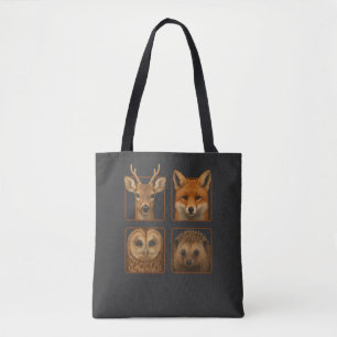 Tote Bag Créatures des Bois Animaux de la Forêt Cerf Renard