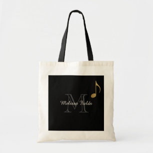 Tote Bag créer votre propre musique monogrammée noire