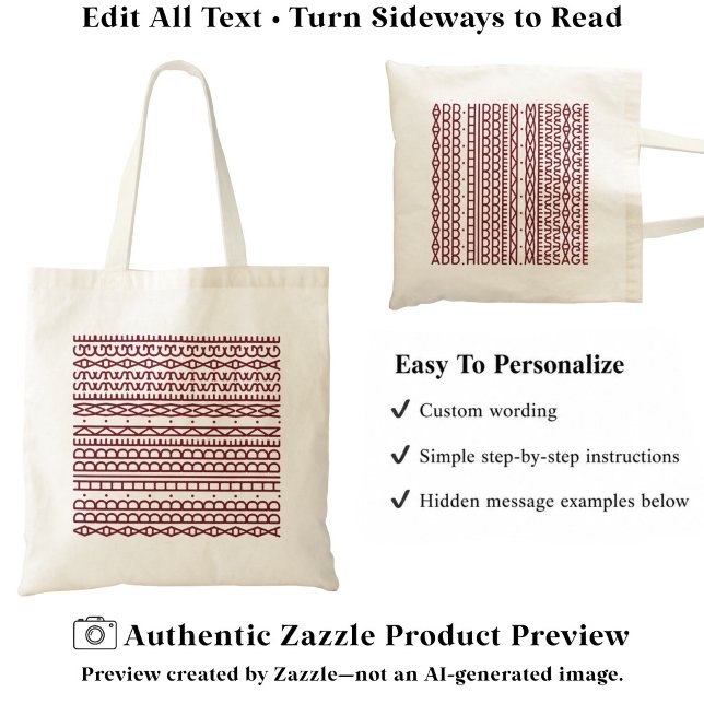 Tote Bag Créez Votre Propre Message Caché Long & Nom Brgndy (Créateur téléchargé)