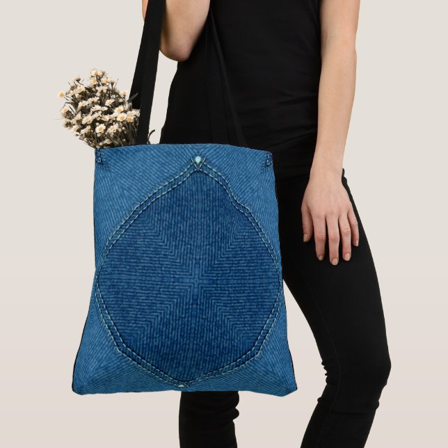 Tote Bag Créez votre propre patchs de diamant bleu Denim pe (De près)