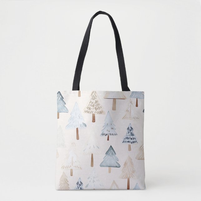 Tote Bag Crème Bleue Cosy Arbres de Noël (Devant)