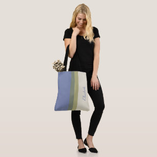 Tote Bag Crème bleue moderne Vert Nom personnalisé Bloc de