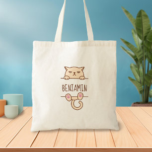 Tote Bag Crème Chat en colère Nom personnalisé