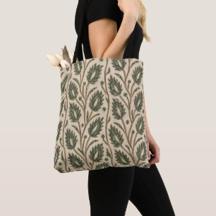 Tote Bag Crème et feuilles vertes