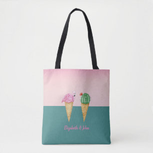 Tote Bag Crème glacée colorée cônes Cactus Flamants roses r