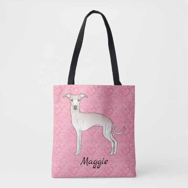 Tote Bag Crème Italien Greyhound Chien Cute Sur Coeur Rose (Devant)