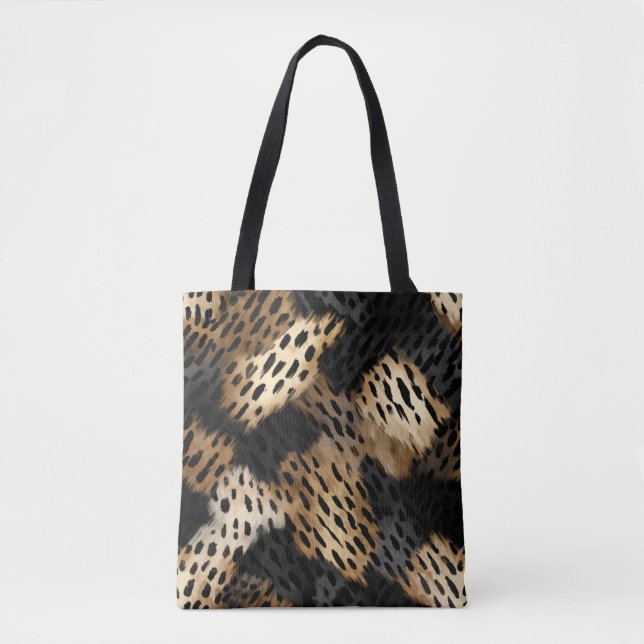 Tote Bag Crème noire léopard animal abstrait (Devant)
