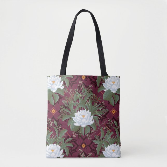 Tote Bag Crimson Lotus Elegance Motif - Le Lotus Blanc (Devant)