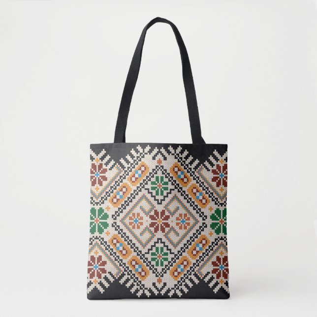 Tote Bag Crochet ukrainien : Motif artisanal ethnique. (Devant)