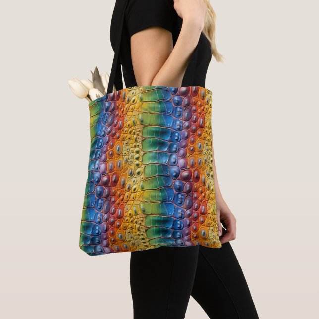 Tote Bag Crocodile arc-en-ciel en cuir (De près)