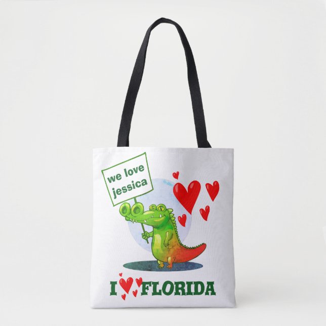 Tote Bag crocodile doux drôle dessin animé j'aime la florid (Devant)