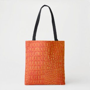 Tote Bag Crocodile orange imprimé en cuir 