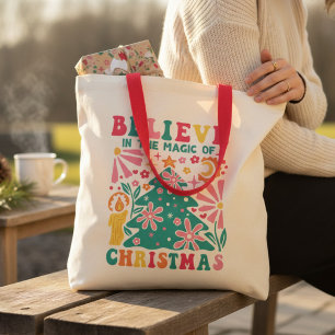 Tote Bag Croire à la magie de Noël Rétro Bohème