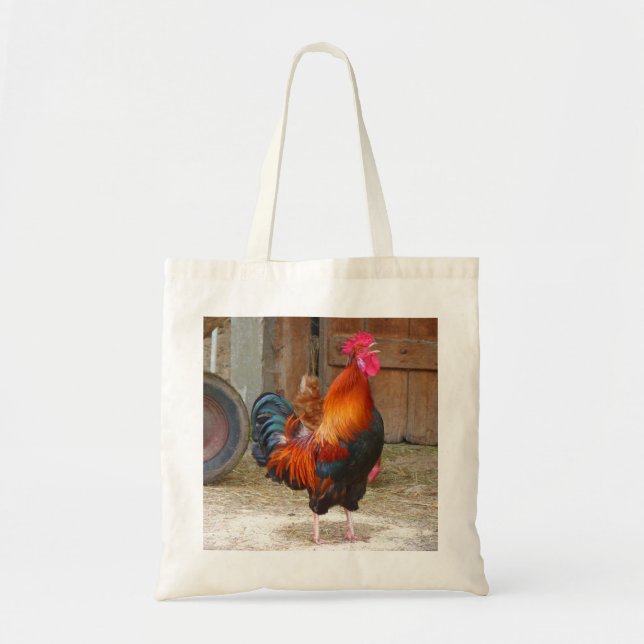 Tote Bag Croisement de coqs rouges de Rhode Island à Barnya (Devant)