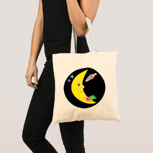 Tote Bag Croissant de lune et fusée spatiale de dessin anim
