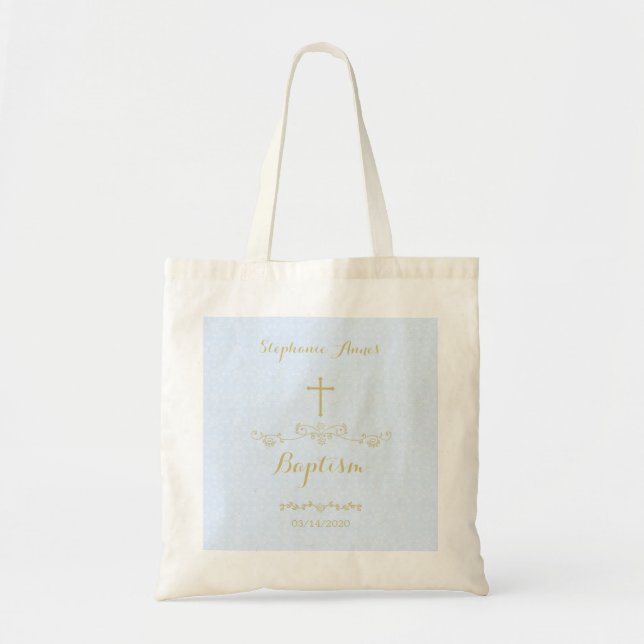 Tote Bag Croix d'or et Laurels en bleu clair (Devant)