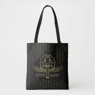 Tote Bag Croix égyptienne - Ankh - Or et noir