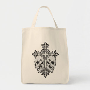 Tote Bag Croix gothique et crânes