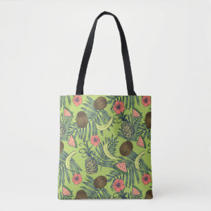 Tote Bag Croquis de fruit tropical sur le motif vert