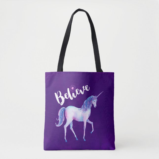 Tote Bag Croyez avec Unicorn dans les aquarelles pastel (Devant)