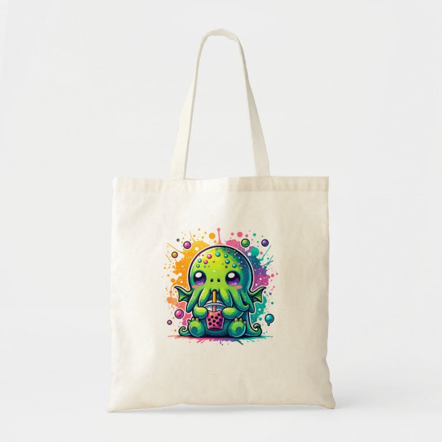 Tote Bag Cthulhu Kawaii Anime Alien Bubble Tea (Devant)