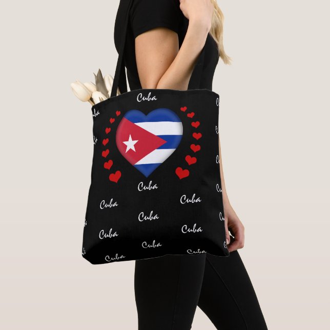 Tote Bag Cuba Flag & Heart, mode/sport du drapeau cubain (De près)