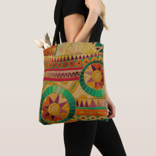Tote Bag Cuir de relief de motif ethnique tribal coloré