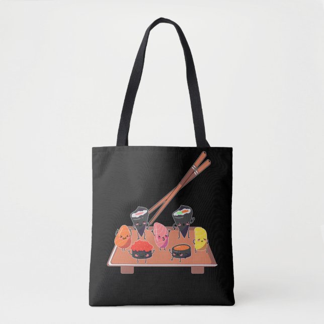 Tote Bag Cuisine japonaise Joyeux Sushi Dancing (Devant)