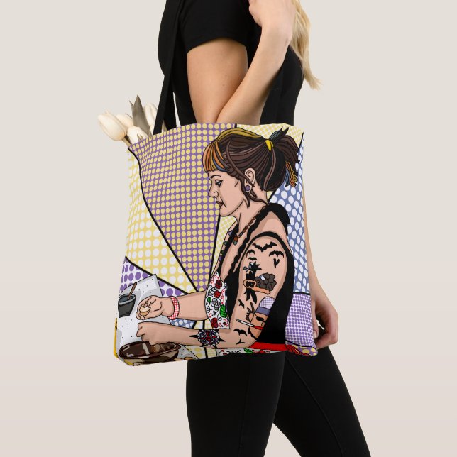 Tote Bag Cuisine rétro Pop Art Tattoo Lady Cuisine (De près)