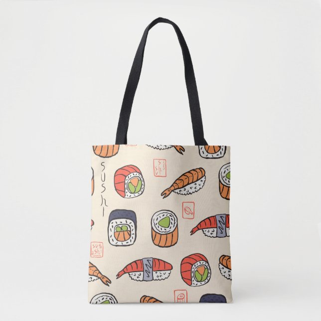 Tote Bag Cuisine sushi, design motif sans soudure. (Devant)