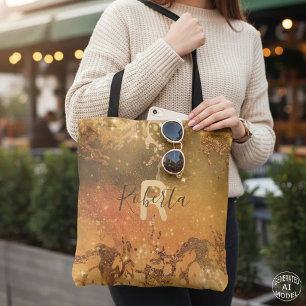Tote Bag Cuivre Bronze Abstrait Étincelant Moderne Chic Lux
