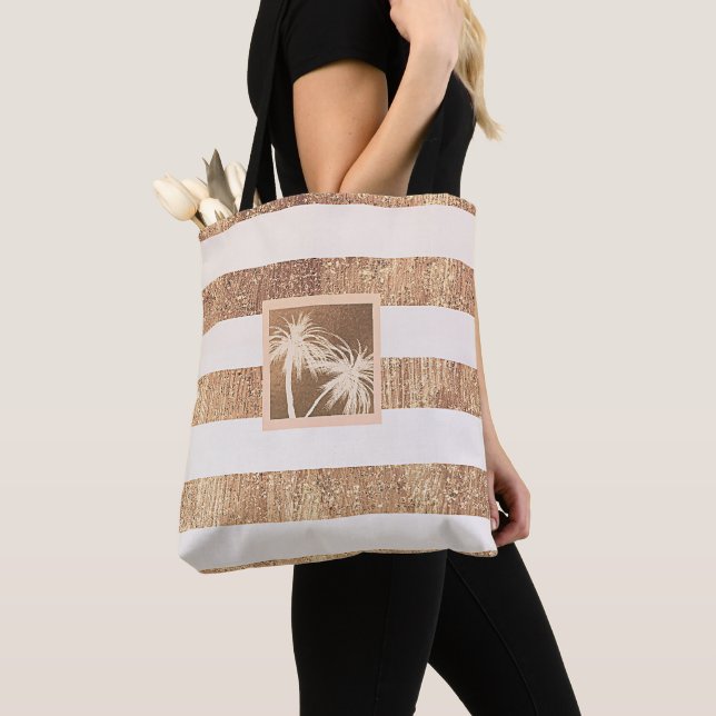 Tote Bag Cuivre et crème Palmiers tropicaux Moderne Chic (De près)
